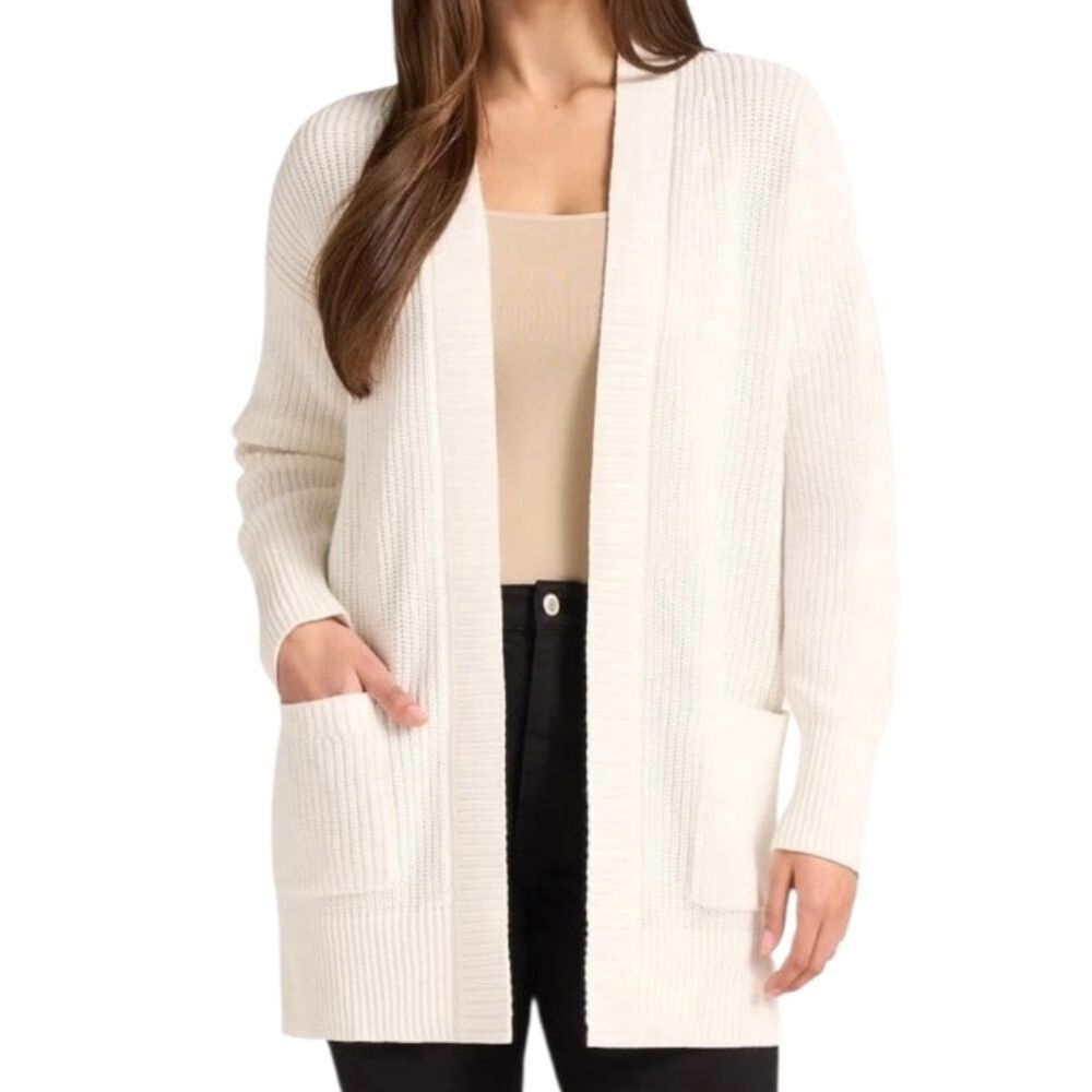 Max & Mia Ivory Ribbed Open Front Cardigan Sweater Size S